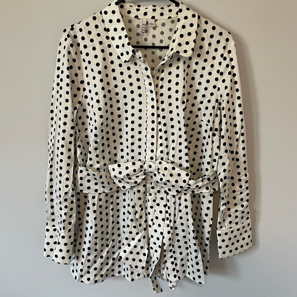 White Blouse with Black Polka Dots and Bow 🖤